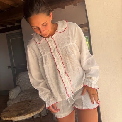 Red Ruffle Short Muslin Pyjamas