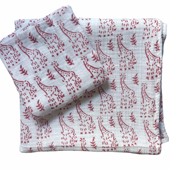 WooWoo Organic Muslin Swaddle - Red Giraffe