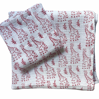 WooWoo Organic Muslin Swaddle - Red Giraffe