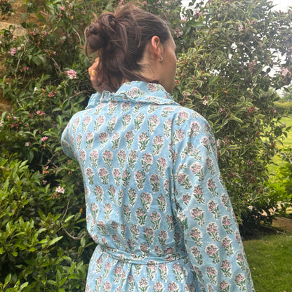 Blue Floral Frilly Dressing Gown