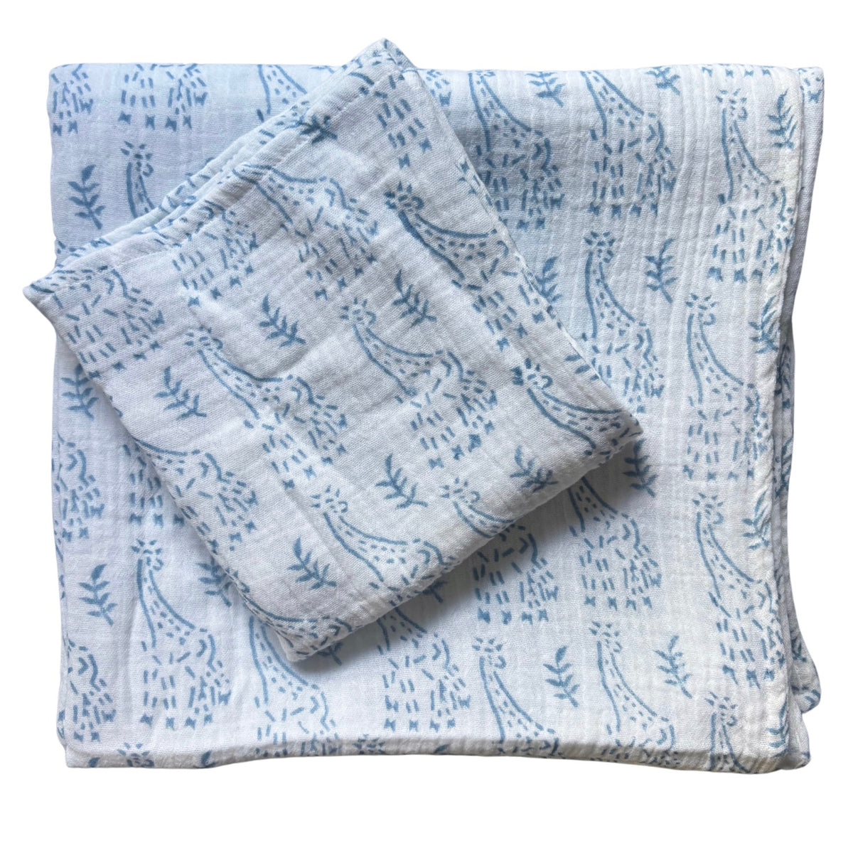 WooWoo Organic Muslin Swaddle - Blue Giraffe