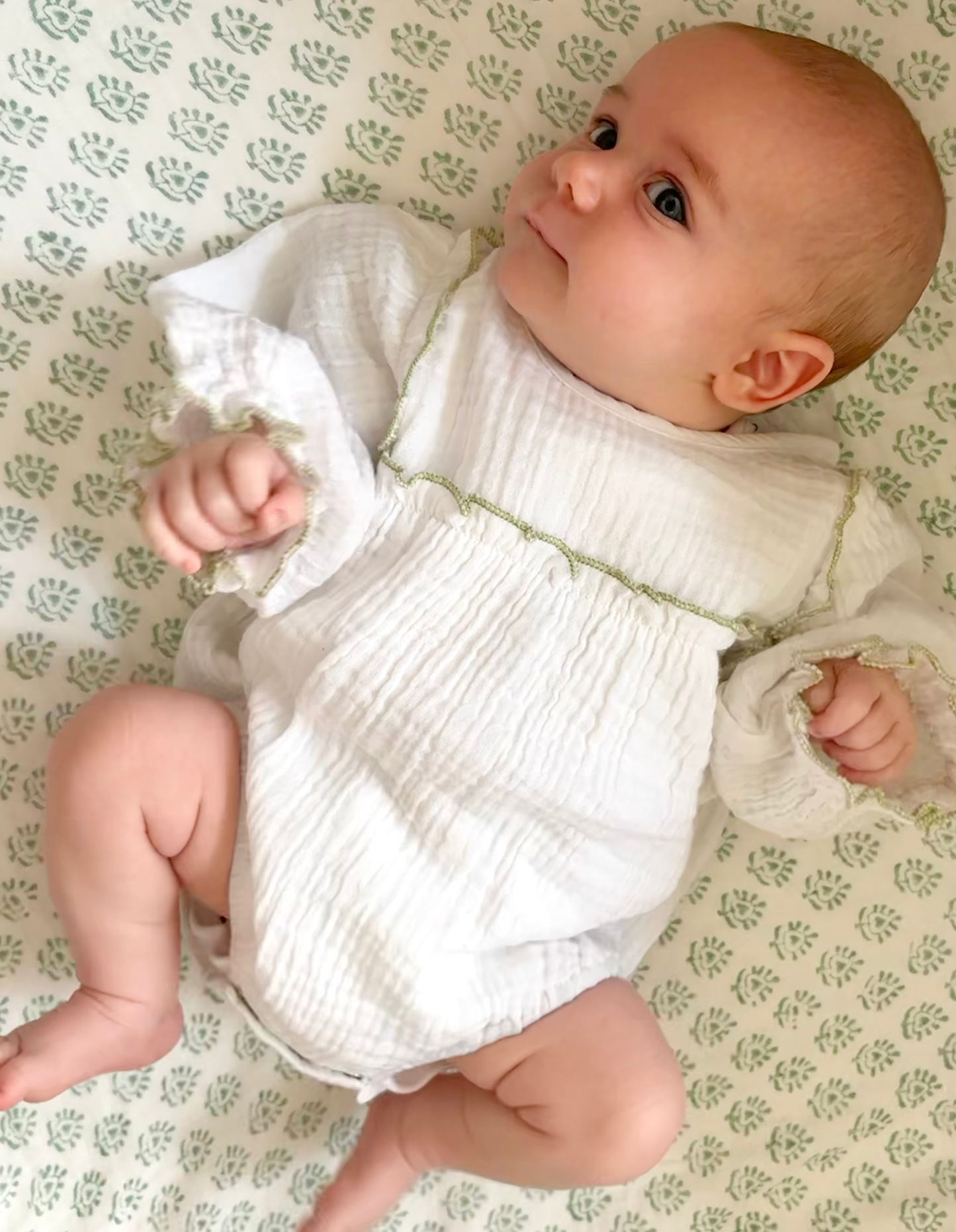 Organic Muslin - Green Ruffle Romper