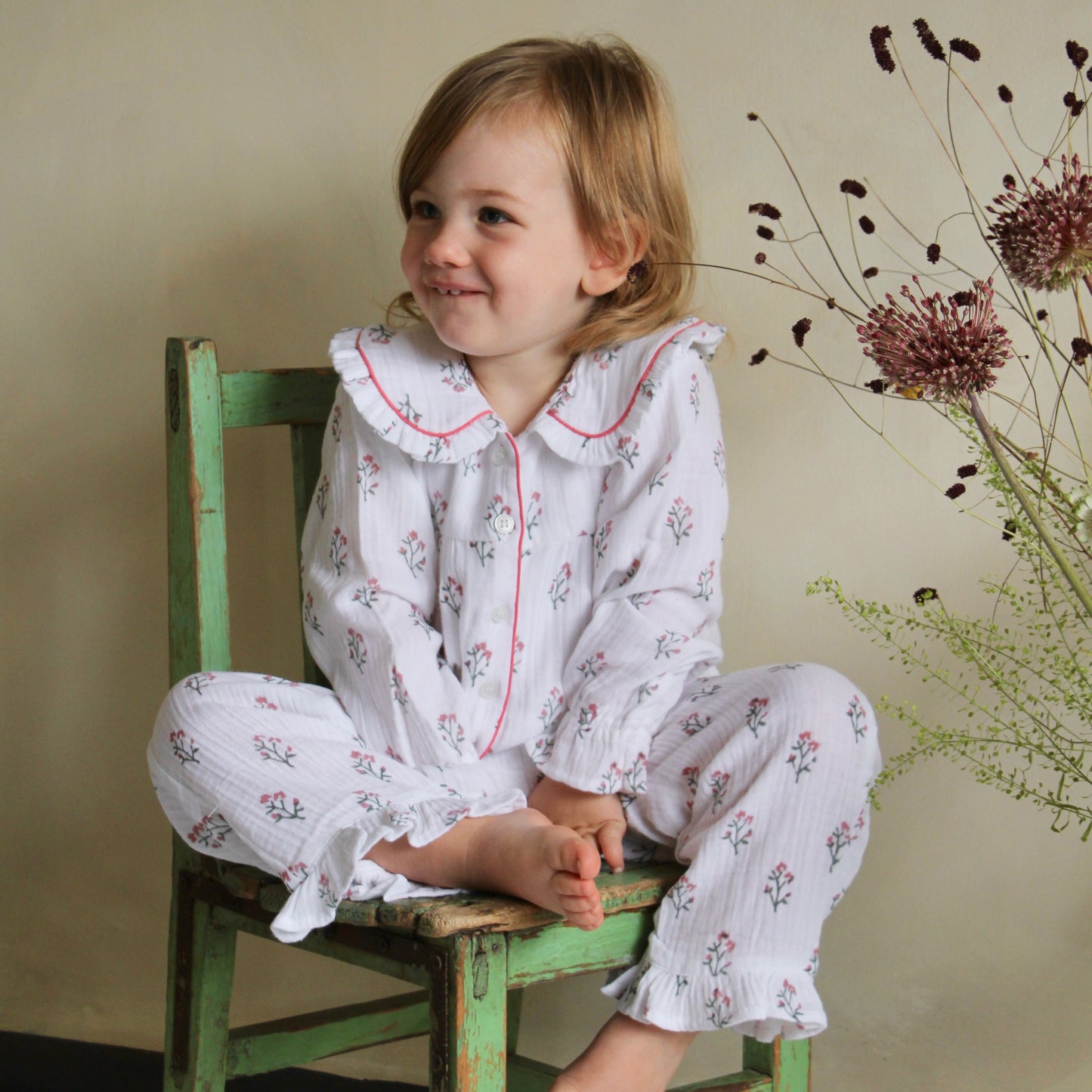 Marnie Pink & Green Kids Muslin Pyjamas