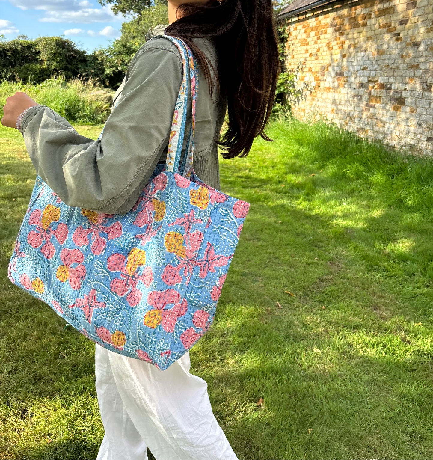 Blue Floral Tote Bag