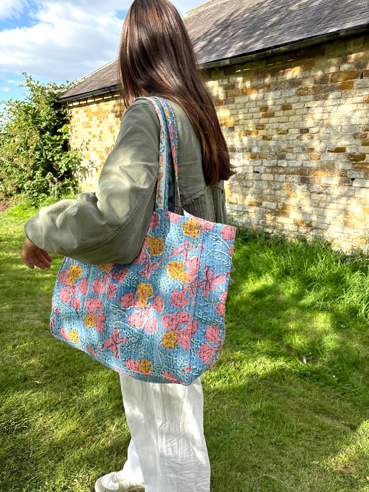 Blue Floral Tote Bag