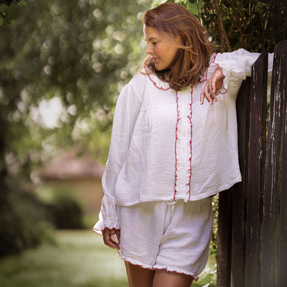 Red Ruffle Short Muslin Pyjamas